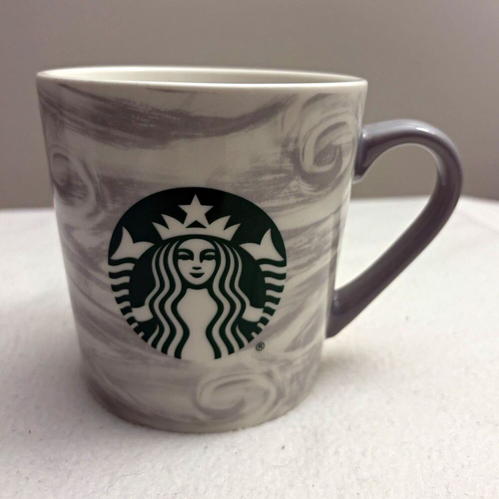 Starbucks Mug Unisex 18 Oz 2020 Gray White Swirl Marble Siren Logo Ceramic Cup